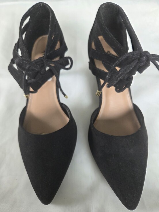 Fiomi Shoes - Black Lace-Up Pointed Toe Women's Flats